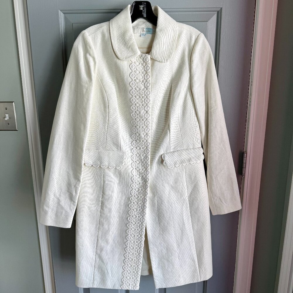 Like New Boden Cream / Off White Cotton Jacket - US 6 Embroidered Detail